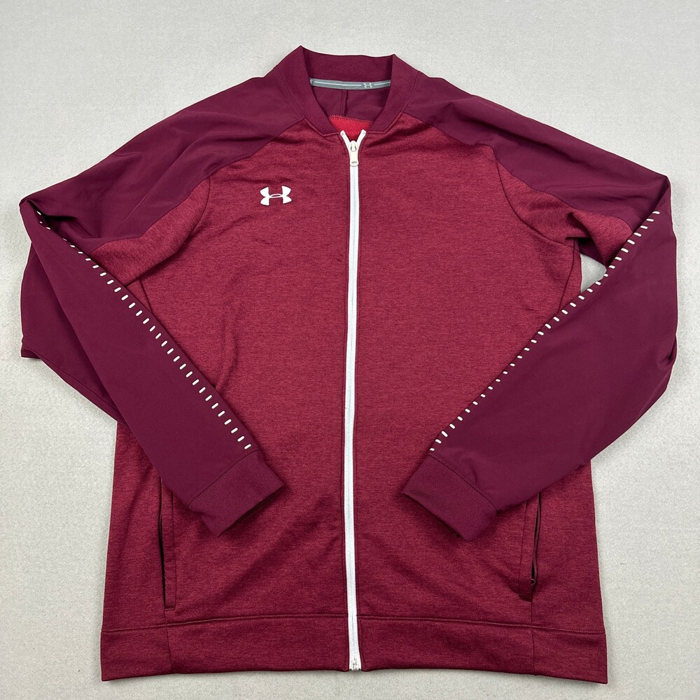 Under Armour Jacket Men L Maroon Red ColdGear Full Zip Track Baseball Warm Up